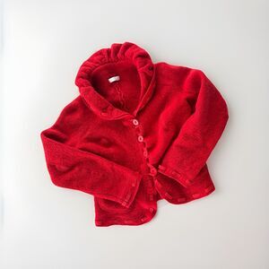 Promod Girls Red Hooded Sweater Size 2T-3T Cozy Button Front Knit